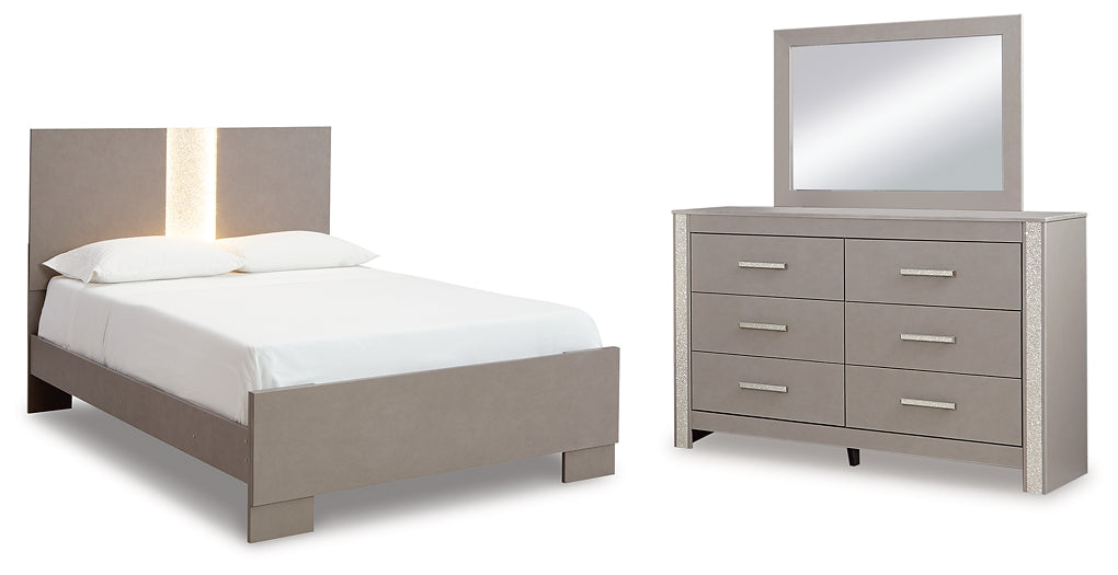 Surancha Queen Panel Bed with Mirrored Dresser at Towne & Country Furniture (AL) furniture, home furniture, home decor, sofa, bedding
