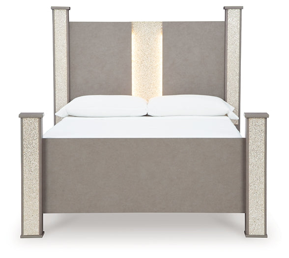 Surancha Queen Poster Bed with Mirrored Dresser, Chest and 2 Nightstands at Towne & Country Furniture (AL) furniture, home furniture, home decor, sofa, bedding