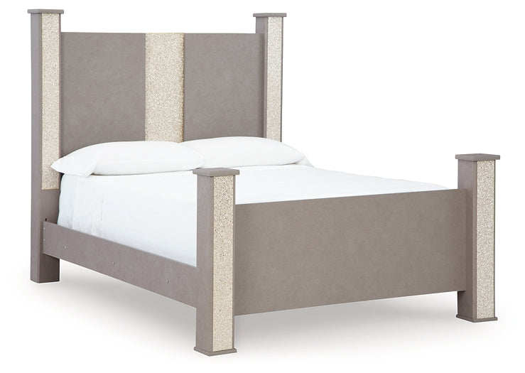 Surancha Queen Poster Bed with Mirrored Dresser, Chest and 2 Nightstands at Towne & Country Furniture (AL) furniture, home furniture, home decor, sofa, bedding