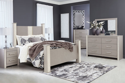 Surancha Queen Poster Bed with Mirrored Dresser, Chest and 2 Nightstands at Towne & Country Furniture (AL) furniture, home furniture, home decor, sofa, bedding