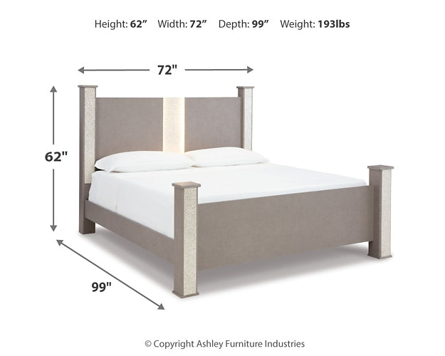 Surancha Queen Poster Bed with Mirrored Dresser and Chest at Towne & Country Furniture (AL) furniture, home furniture, home decor, sofa, bedding