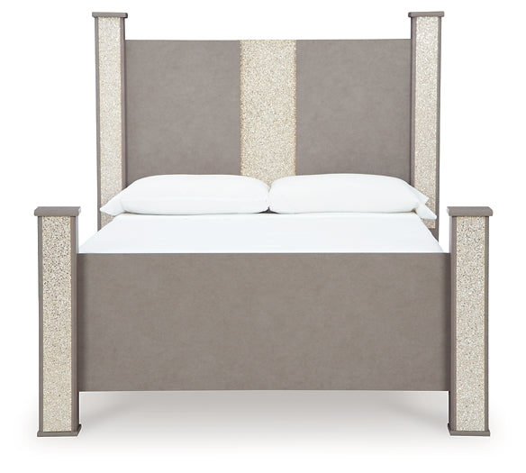Surancha Queen Poster Bed with Mirrored Dresser and Chest at Towne & Country Furniture (AL) furniture, home furniture, home decor, sofa, bedding