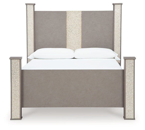 Surancha Queen Poster Bed with Mirrored Dresser and Nightstand at Towne & Country Furniture (AL) furniture, home furniture, home decor, sofa, bedding