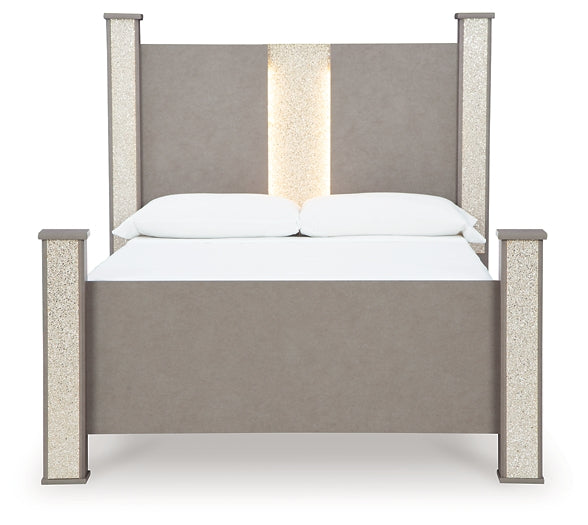 Surancha Queen Poster Bed with Mirrored Dresser at Towne & Country Furniture (AL) furniture, home furniture, home decor, sofa, bedding