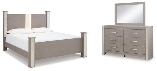 Surancha Queen Poster Bed with Mirrored Dresser at Towne & Country Furniture (AL) furniture, home furniture, home decor, sofa, bedding