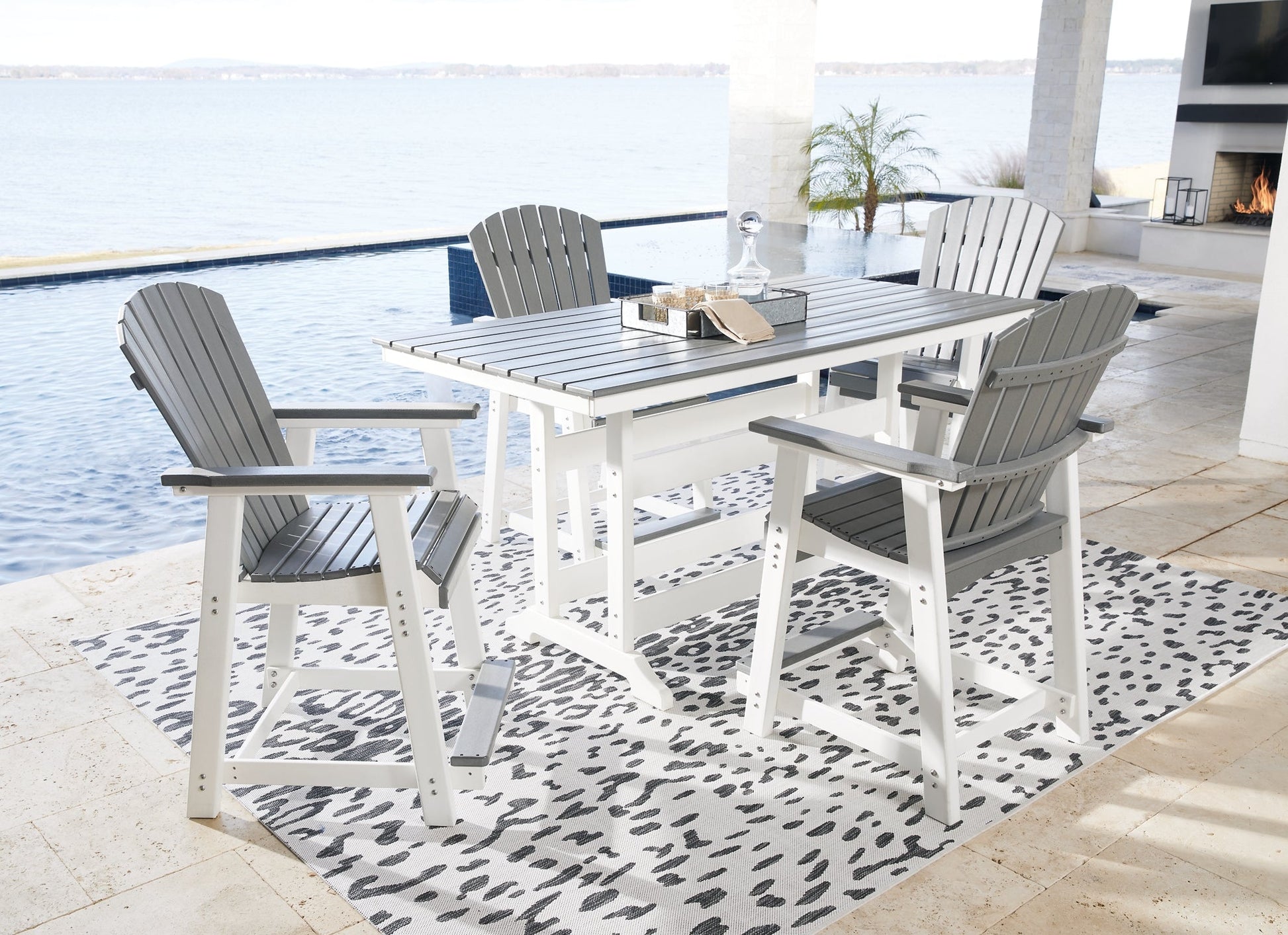 Transville Outdoor Counter Height Dining Table and 4 Barstools at Towne & Country Furniture (AL) furniture, home furniture, home decor, sofa, bedding