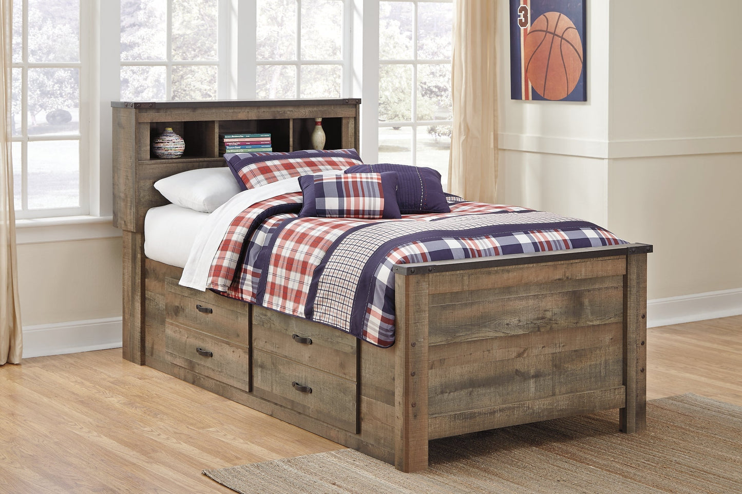 Trinell  Bookcase Bed With 2 Storage Drawers at Towne & Country Furniture (AL) furniture, home furniture, home decor, sofa, bedding