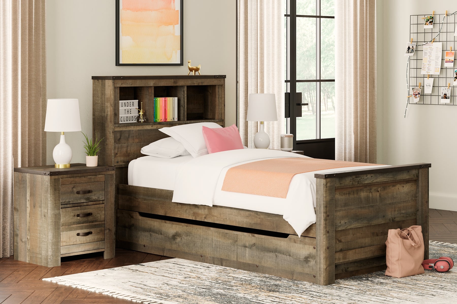 Trinell Twin Bookcase Bed with 1 Large Storage Drawer at Towne & Country Furniture (AL) furniture, home furniture, home decor, sofa, bedding
