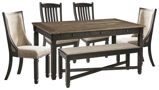 Tyler Creek Dining Table and 4 Chairs and Bench at Towne & Country Furniture (AL) furniture, home furniture, home decor, sofa, bedding