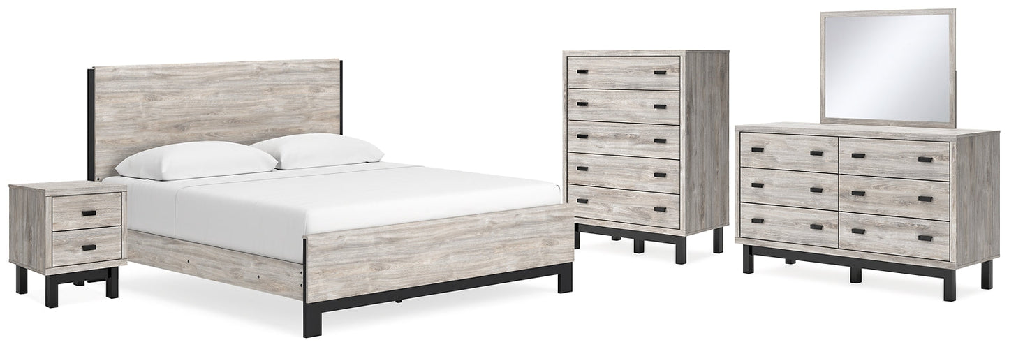 Vessalli King Panel Bed with Mirrored Dresser, Chest and Nightstand at Towne & Country Furniture (AL) furniture, home furniture, home decor, sofa, bedding