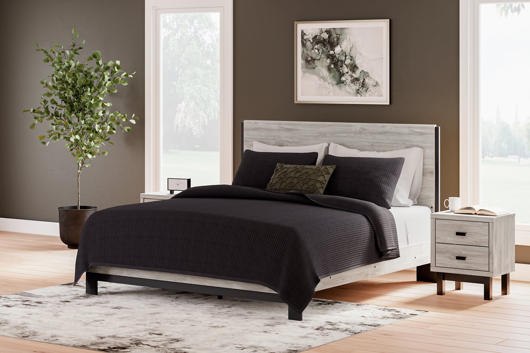 Vessalli King Panel Bed with Mirrored Dresser and 2 Nightstands at Towne & Country Furniture (AL) furniture, home furniture, home decor, sofa, bedding