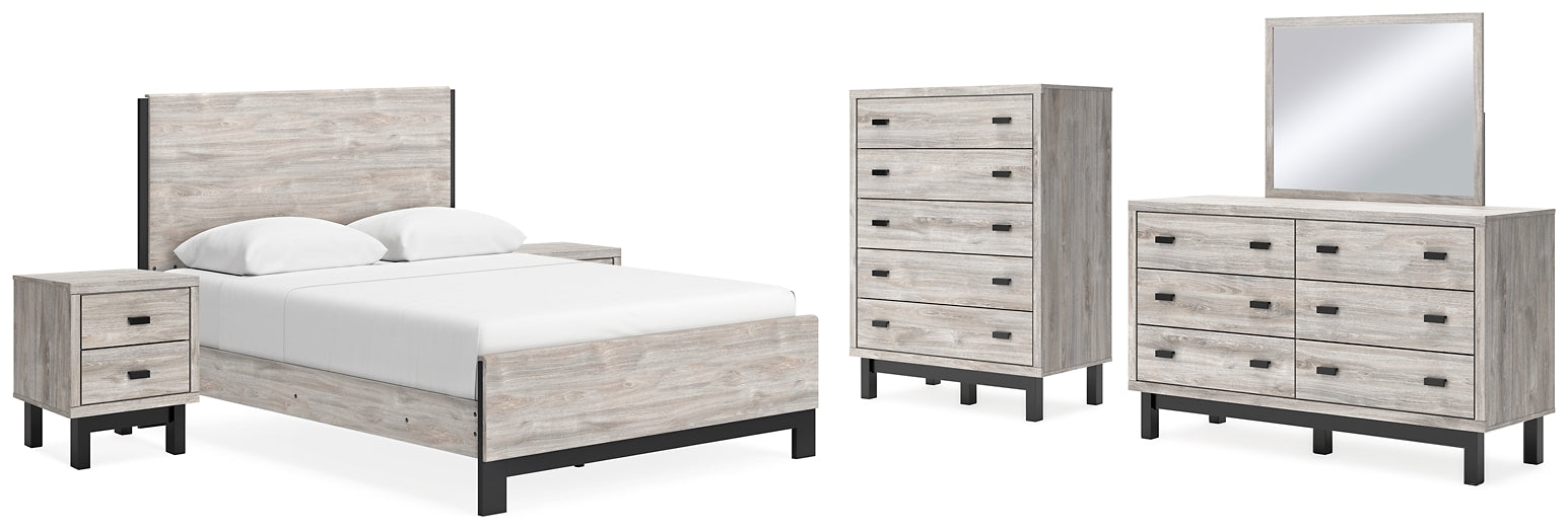 Vessalli Queen Panel Bed with Mirrored Dresser, Chest and 2 Nightstands at Towne & Country Furniture (AL) furniture, home furniture, home decor, sofa, bedding