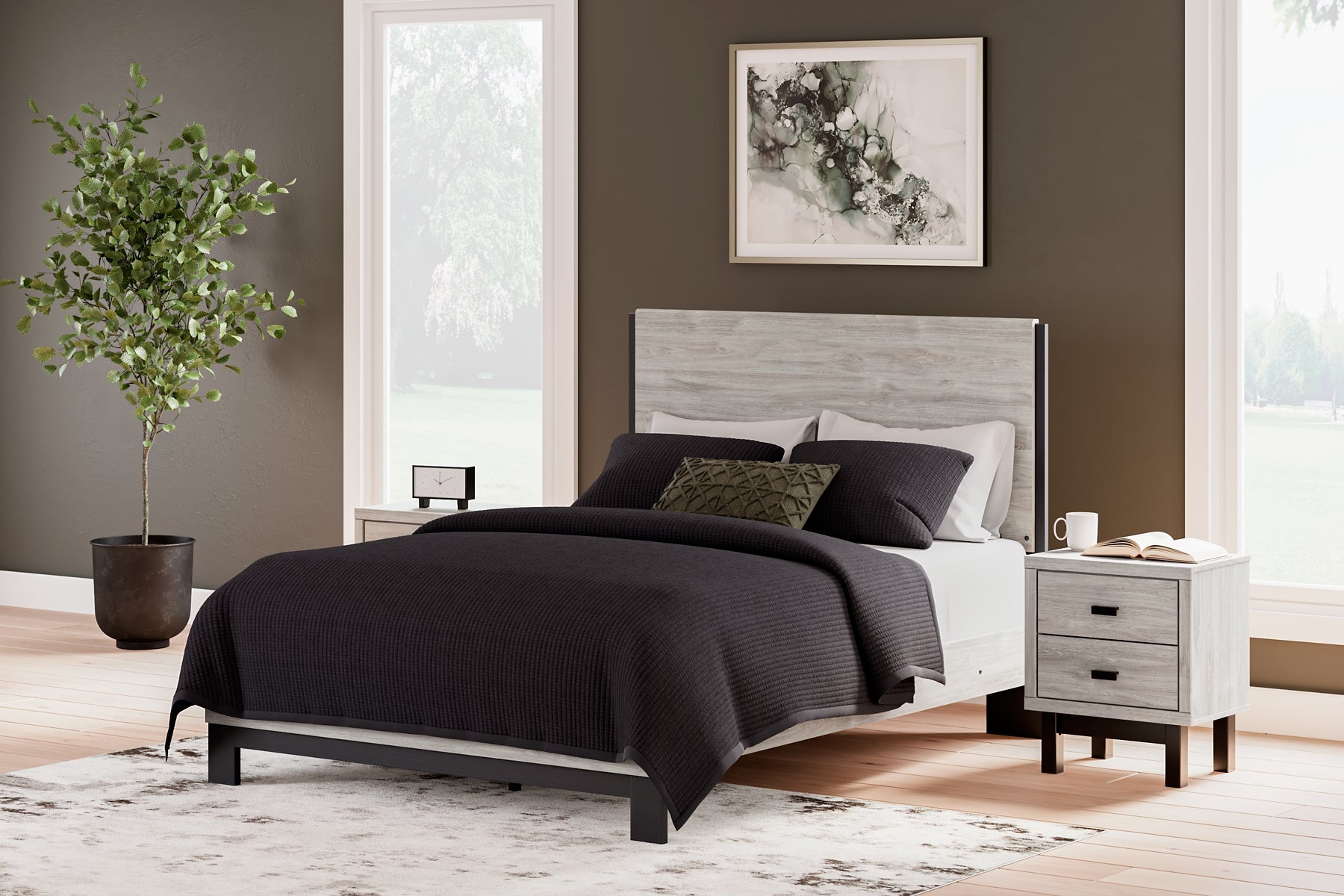 Vessalli Queen Panel Bed with Mirrored Dresser and 2 Nightstands at Towne & Country Furniture (AL) furniture, home furniture, home decor, sofa, bedding