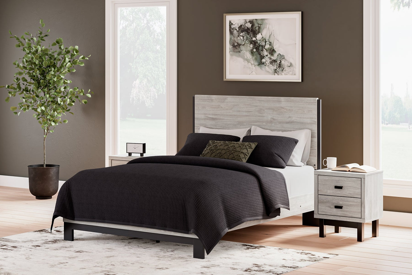 Vessalli Queen Panel Bed with Mirrored Dresser and Nightstand at Towne & Country Furniture (AL) furniture, home furniture, home decor, sofa, bedding