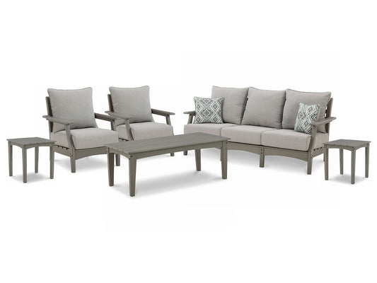 Visola Outdoor Sofa and  2 Lounge Chairs with Coffee Table and 2 End Tables at Towne & Country Furniture (AL) furniture, home furniture, home decor, sofa, bedding