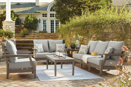 Visola Outdoor Sofa and Loveseat with 2 Lounge Chairs and End Table at Towne & Country Furniture (AL) furniture, home furniture, home decor, sofa, bedding