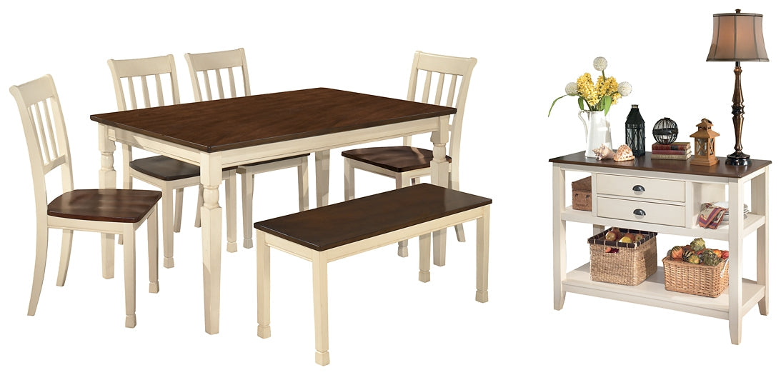 Whitesburg Dining Table and 4 Chairs and Bench with Storage at Towne & Country Furniture (AL) furniture, home furniture, home decor, sofa, bedding