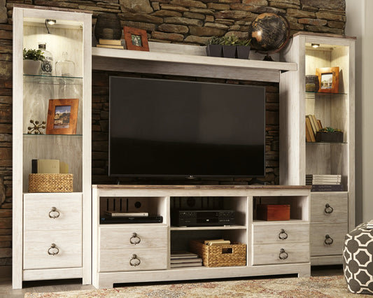 Willowton 4-Piece Entertainment Center at Towne & Country Furniture (AL) furniture, home furniture, home decor, sofa, bedding