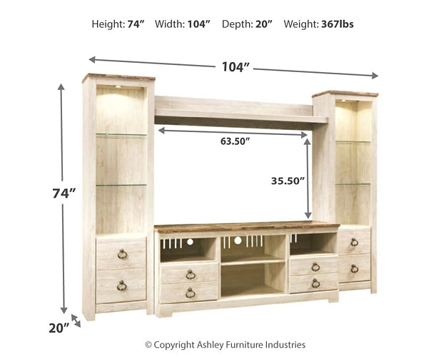Willowton 4-Piece Entertainment Center at Towne & Country Furniture (AL) furniture, home furniture, home decor, sofa, bedding