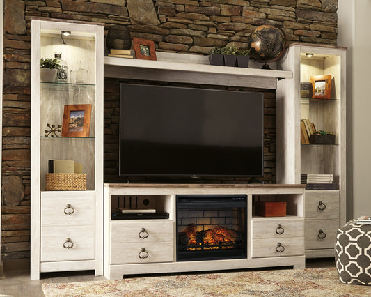 Willowton 4-Piece Entertainment Center with Electric Fireplace at Towne & Country Furniture (AL) furniture, home furniture, home decor, sofa, bedding