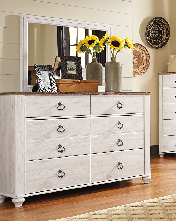 Willowton California King Panel Bed with Mirrored Dresser and 2 Nightstands at Towne & Country Furniture (AL) furniture, home furniture, home decor, sofa, bedding