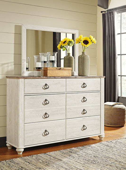 Willowton California King Panel Bed with Mirrored Dresser and Chest at Towne & Country Furniture (AL) furniture, home furniture, home decor, sofa, bedding