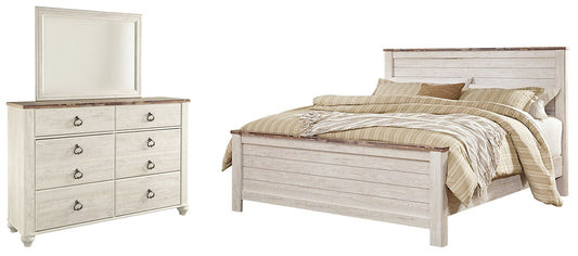 Willowton California King Panel Bed with Mirrored Dresser at Towne & Country Furniture (AL) furniture, home furniture, home decor, sofa, bedding