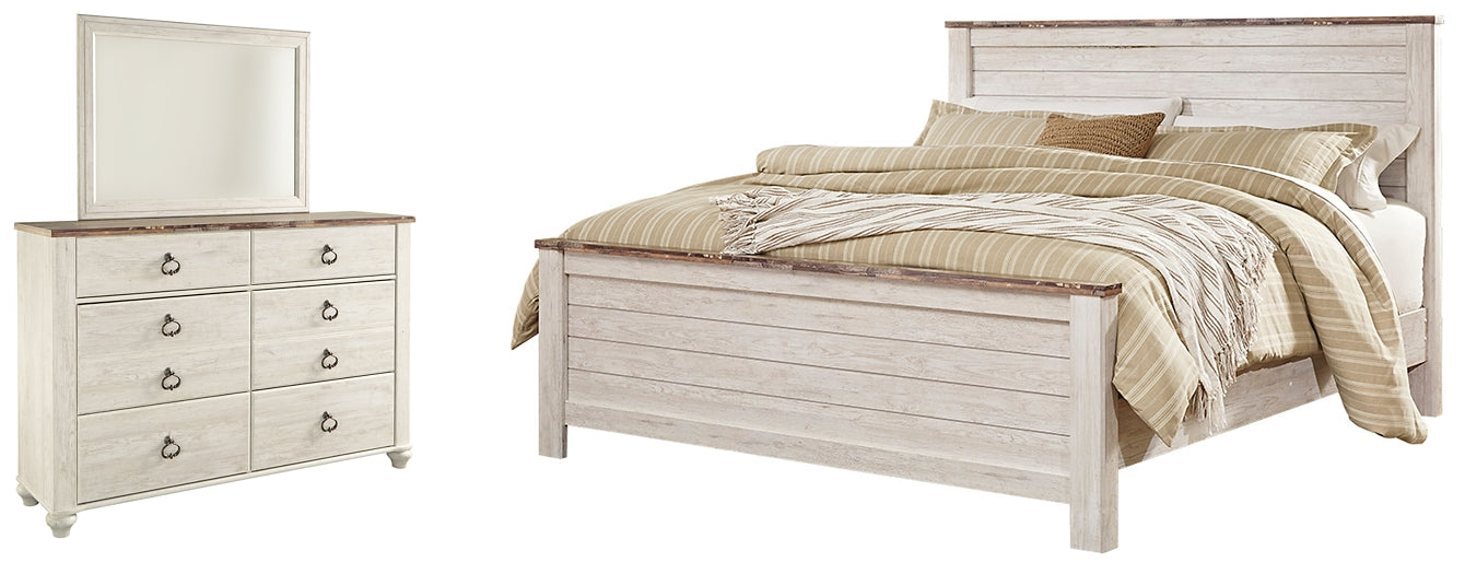 Willowton King Panel Bed with Mirrored Dresser at Towne & Country Furniture (AL) furniture, home furniture, home decor, sofa, bedding
