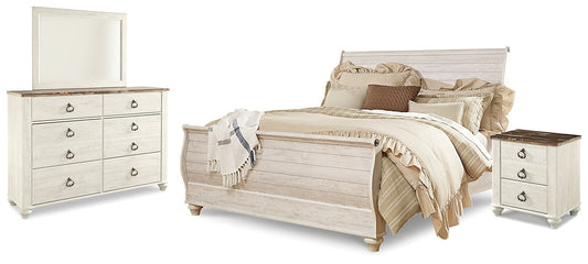 Willowton King Sleigh Bed with Mirrored Dresser and Nightstand at Towne & Country Furniture (AL) furniture, home furniture, home decor, sofa, bedding