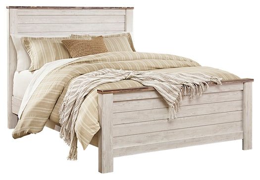 Willowton Queen Panel Bed with Mirrored Dresser at Towne & Country Furniture (AL) furniture, home furniture, home decor, sofa, bedding
