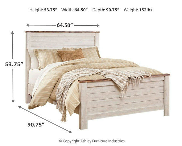 Willowton Queen Panel Bed with Mirrored Dresser at Towne & Country Furniture (AL) furniture, home furniture, home decor, sofa, bedding
