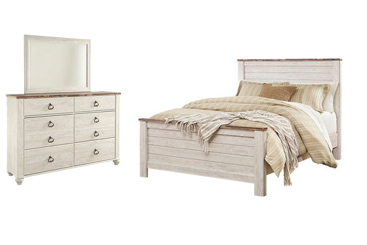 Willowton Queen Panel Bed with Mirrored Dresser at Towne & Country Furniture (AL) furniture, home furniture, home decor, sofa, bedding