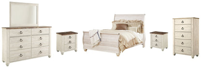 Willowton  Sleigh Bed With Mirrored Dresser, Chest And 2 Nightstands at Towne & Country Furniture (AL) furniture, home furniture, home decor, sofa, bedding