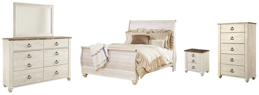 Willowton  Sleigh Bed With Mirrored Dresser, Chest And Nightstand at Towne & Country Furniture (AL) furniture, home furniture, home decor, sofa, bedding