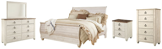 Willowton  Sleigh Bed With Mirrored Dresser, Chest And Nightstand at Towne & Country Furniture (AL) furniture, home furniture, home decor, sofa, bedding