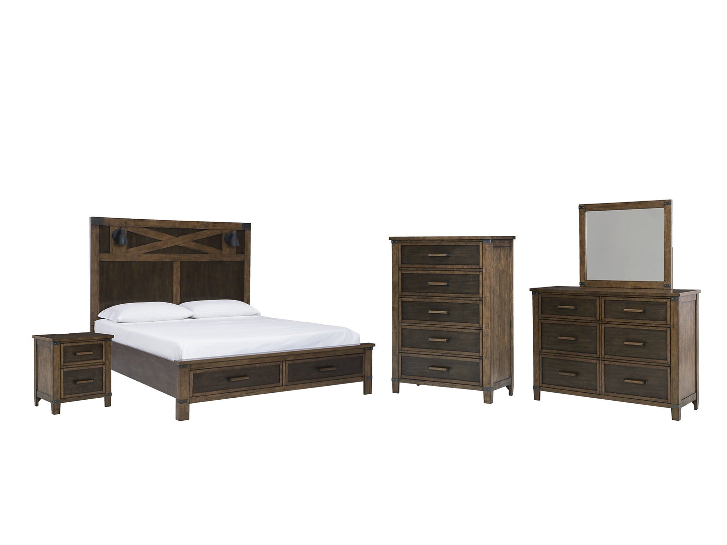 Wyattfield King Panel Bed with Mirrored Dresser, Chest and Nightstand at Towne & Country Furniture (AL) furniture, home furniture, home decor, sofa, bedding
