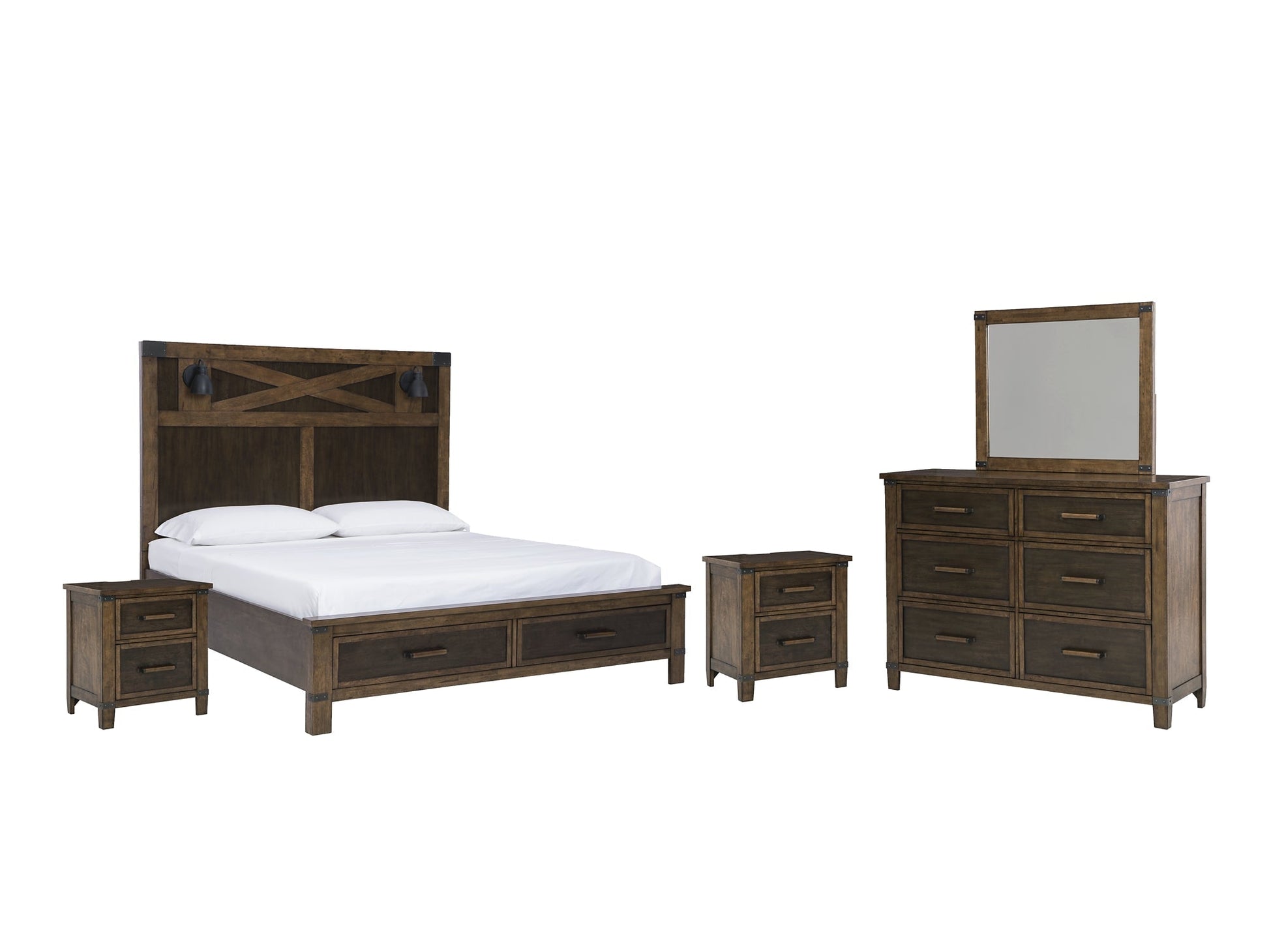 Wyattfield King Panel Bed with Mirrored Dresser and 2 Nightstands at Towne & Country Furniture (AL) furniture, home furniture, home decor, sofa, bedding