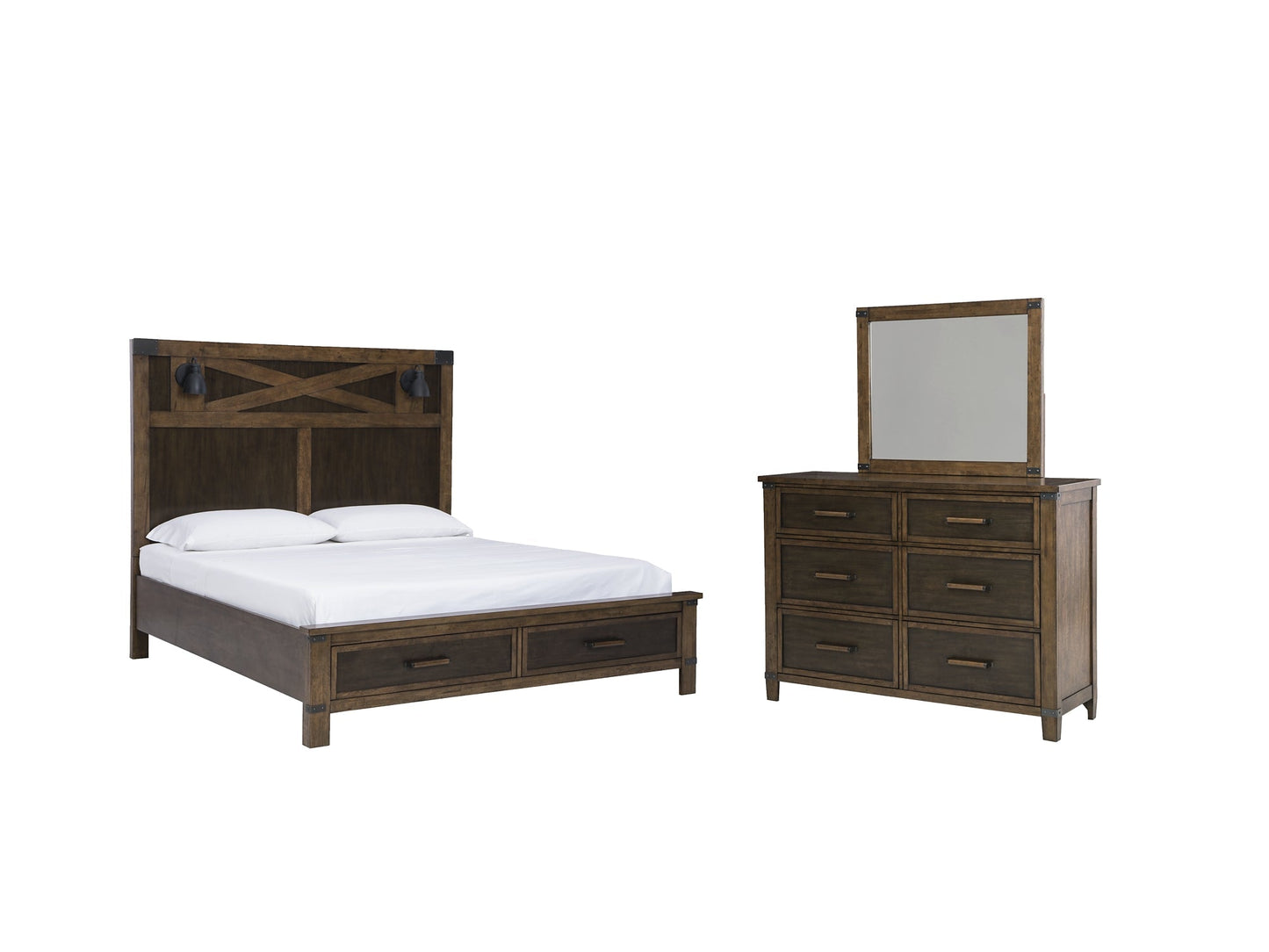 Wyattfield King Panel Bed with Mirrored Dresser at Towne & Country Furniture (AL) furniture, home furniture, home decor, sofa, bedding
