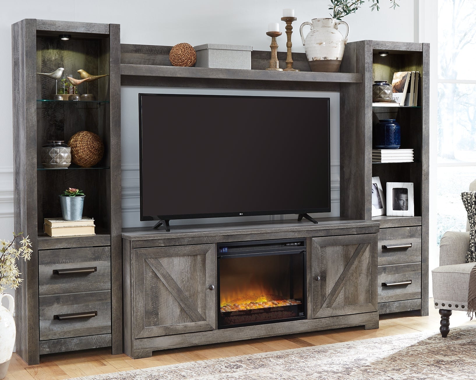 Wynnlow 4-Piece Entertainment Center with Electric Fireplace at Towne & Country Furniture (AL) furniture, home furniture, home decor, sofa, bedding