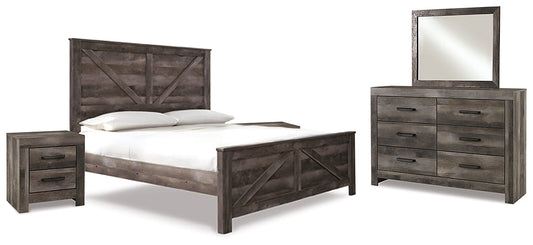 Wynnlow King Crossbuck Panel Bed with Mirrored Dresser and 2 Nightstands at Towne & Country Furniture (AL) furniture, home furniture, home decor, sofa, bedding