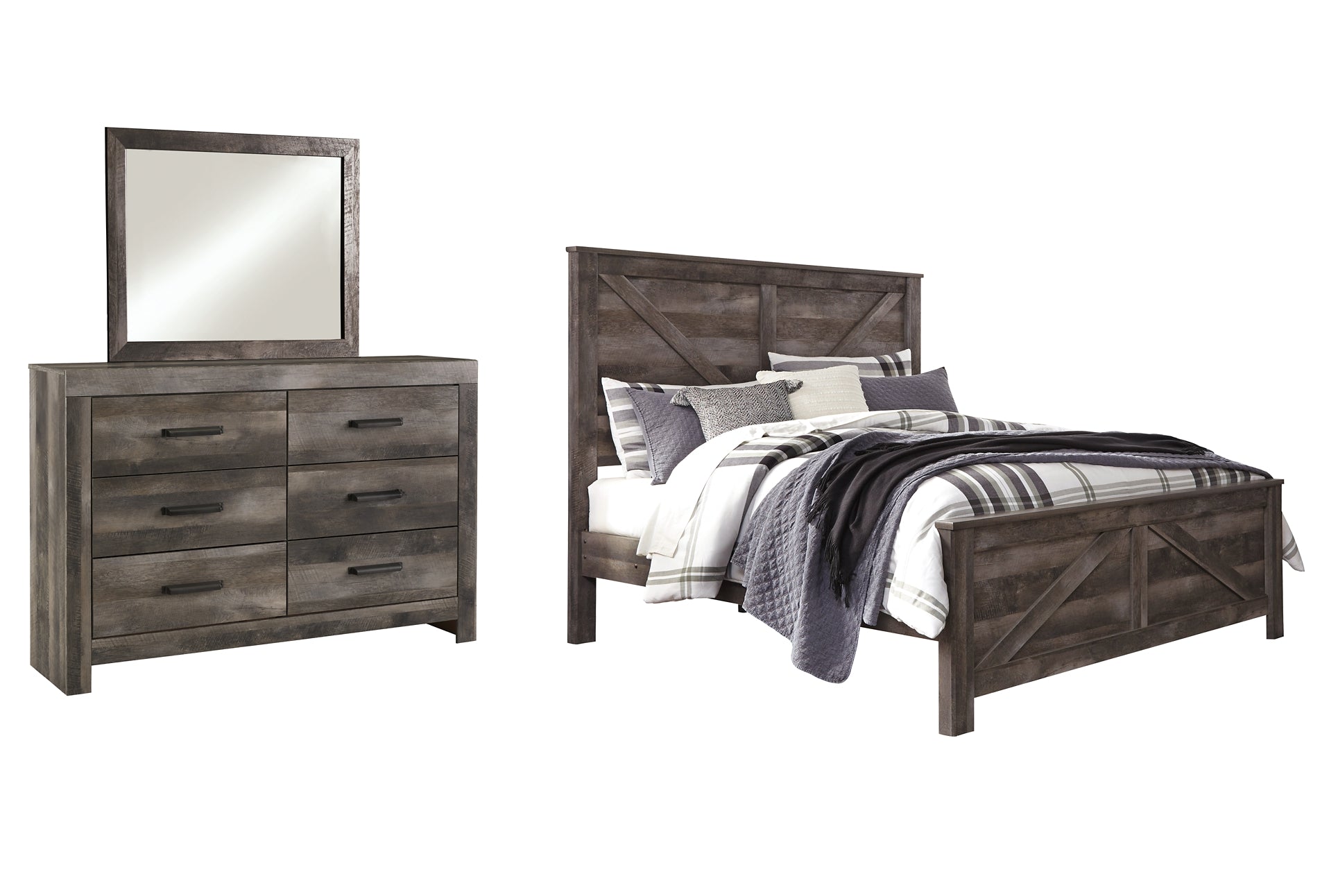 Wynnlow King Crossbuck Panel Bed with Mirrored Dresser at Towne & Country Furniture (AL) furniture, home furniture, home decor, sofa, bedding