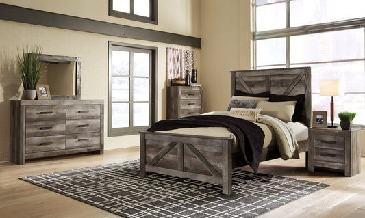 Wynnlow Queen Crossbuck Panel Bed with Mirrored Dresser, Chest and Nightstand at Towne & Country Furniture (AL) furniture, home furniture, home decor, sofa, bedding