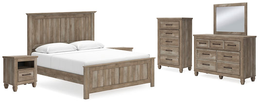 Yarbeck King Panel Bed with Mirrored Dresser, Chest and 2 Nightstands at Towne & Country Furniture (AL) furniture, home furniture, home decor, sofa, bedding