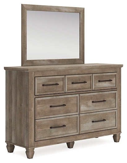 Yarbeck King Panel Bed with Mirrored Dresser and Chest at Towne & Country Furniture (AL) furniture, home furniture, home decor, sofa, bedding