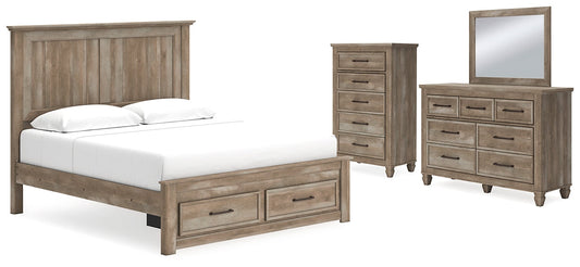 Yarbeck King Panel Bed with Storage with Mirrored Dresser and Chest at Towne & Country Furniture (AL) furniture, home furniture, home decor, sofa, bedding