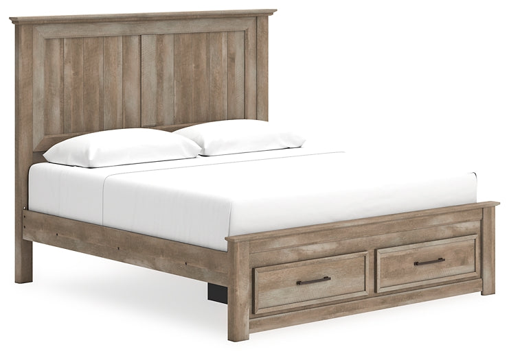 Yarbeck King Panel Bed with Storage with Mirrored Dresser at Towne & Country Furniture (AL) furniture, home furniture, home decor, sofa, bedding