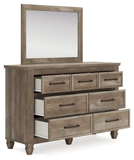 Yarbeck King Panel Bed with Storage with Mirrored Dresser at Towne & Country Furniture (AL) furniture, home furniture, home decor, sofa, bedding