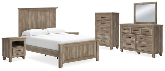Yarbeck Queen Panel Bed with Mirrored Dresser, Chest and 2 Nightstands at Towne & Country Furniture (AL) furniture, home furniture, home decor, sofa, bedding