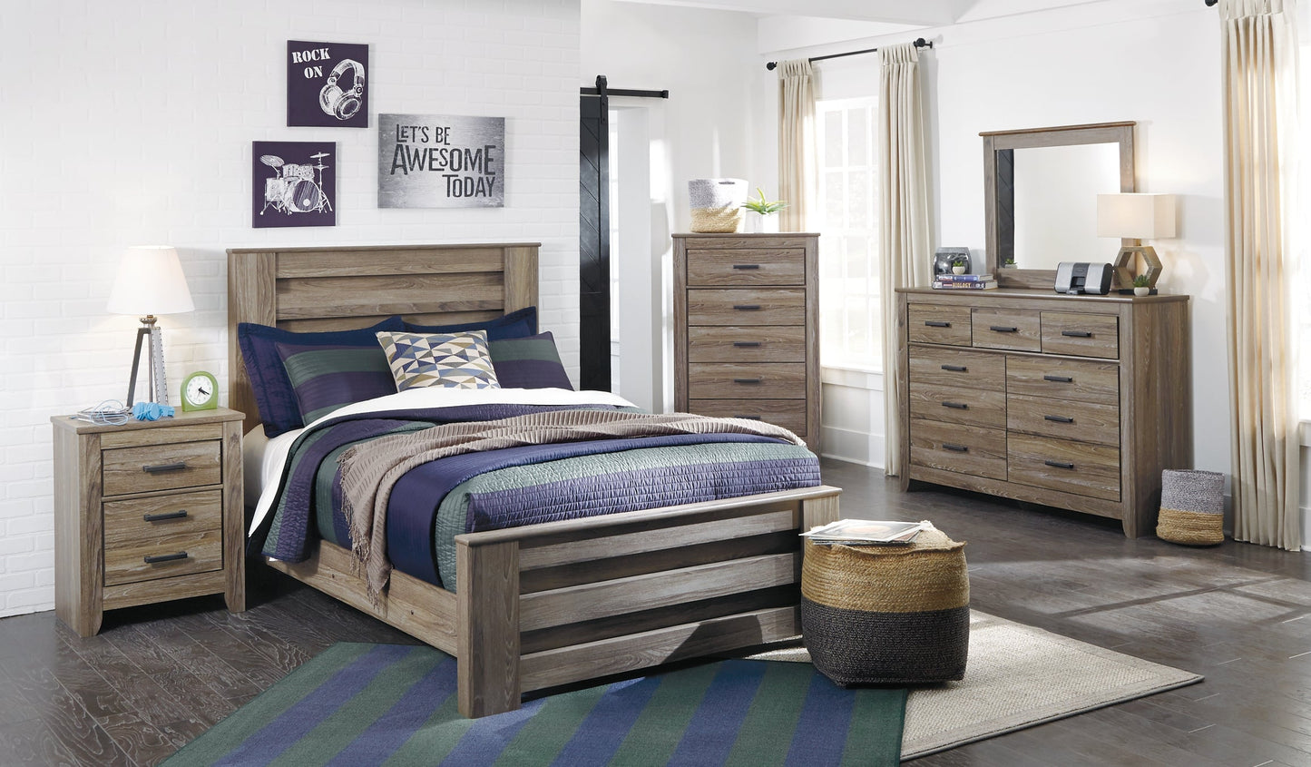 Zelen Full Panel Bed with Mirrored Dresser, Chest and 2 Nightstands at Towne & Country Furniture (AL) furniture, home furniture, home decor, sofa, bedding