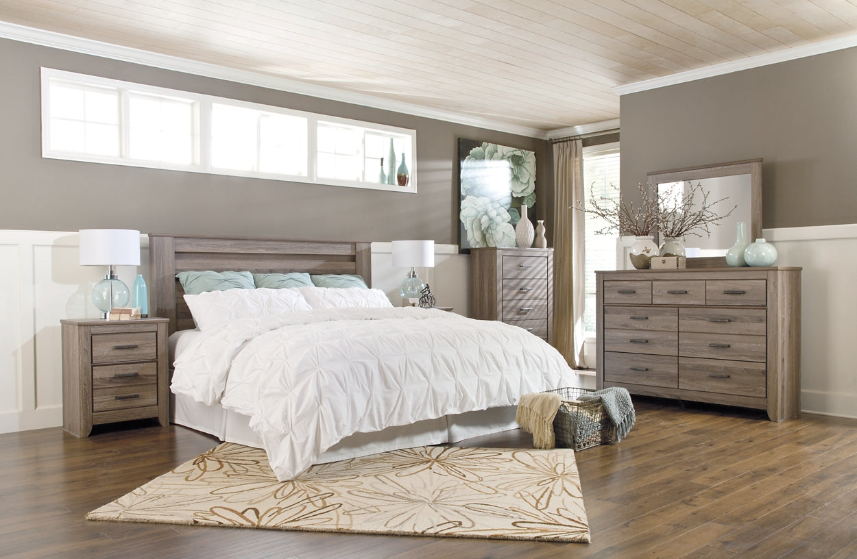 Zelen King/California King Panel Headboard with Mirrored Dresser, Chest and 2 Nightstands at Towne & Country Furniture (AL) furniture, home furniture, home decor, sofa, bedding